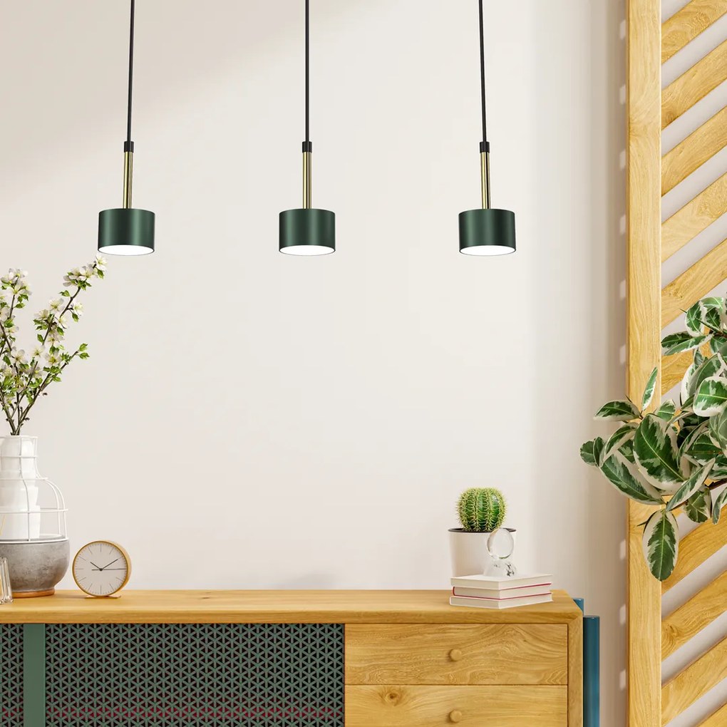 Lampa wisząca ARENA GREEN/GOLD 3xGX53, potrójna, na listwie zielona, złota