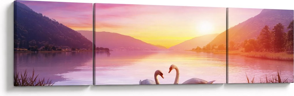 Obraz zakochanych łabędzi (170x50 cm)