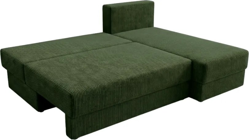 Rozkładana obustronna sofa narożna do L TAVERO 201x140 cm, ciemnozielona