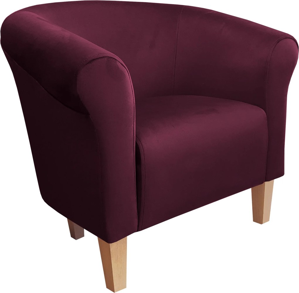 Fotel Milo tkanina Welur wygodny fotel tapicerowany do salonu i sypialni : Kolor nogi - Drewno, Kolor tkaniny - VELVET - MG02, Wysokość nogi - 15 cm