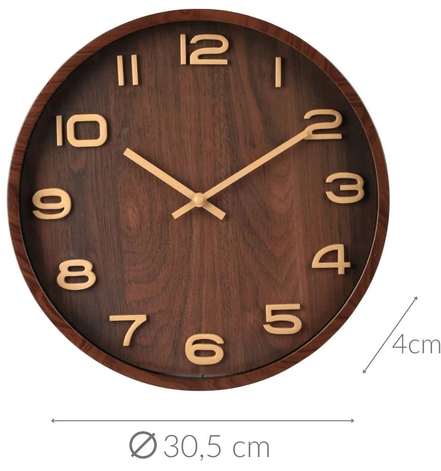Zegar ścienny, tarcza w drewnianym stylu, Ø 30,5 cm