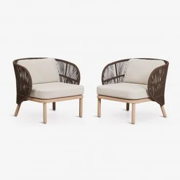 Zestaw 2 Foteli Z Drewna Akacjowego I Plecionej Liny Capri Chocolate - Sklum