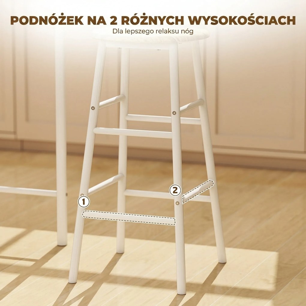 HOMCOM Zestaw barowy stół z drewnianym blatem i białe hokery nowoczesny do kuchni | Aosom PL