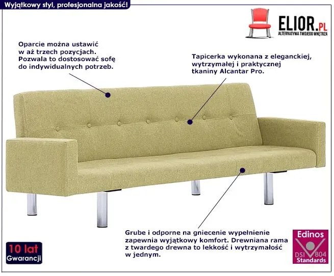 Rozkładana sofa Nesma  z podłokietnikami - zielona