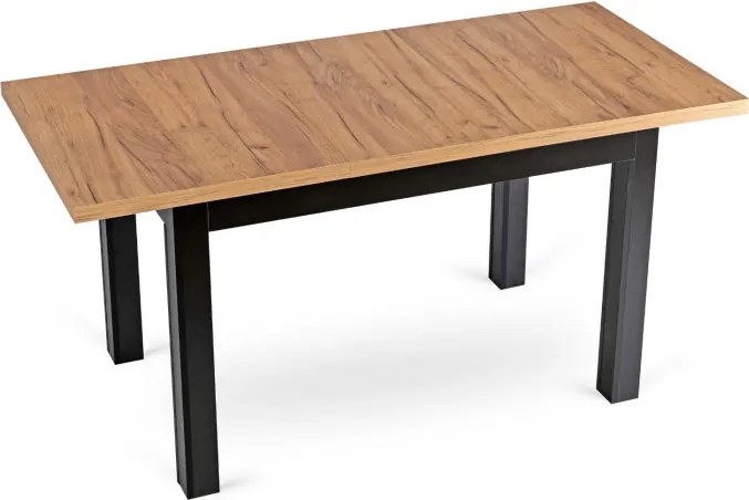 Zestaw Stół Rozkładany SKUBI 120-160 cm Dąb Craft/Czarny i 4 Krzesła Tapicerowane CHRIS Beżowe Nowoczesne