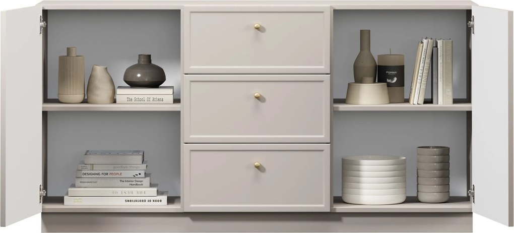 Komoda Lorini 150 cm z szufladami - kaszmir / złote uchwyty