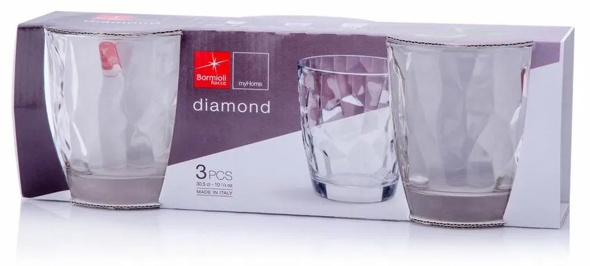 Bormioli Rocco 3-częściowy zestaw szklanek Diamond, 300 ml, 300 ml