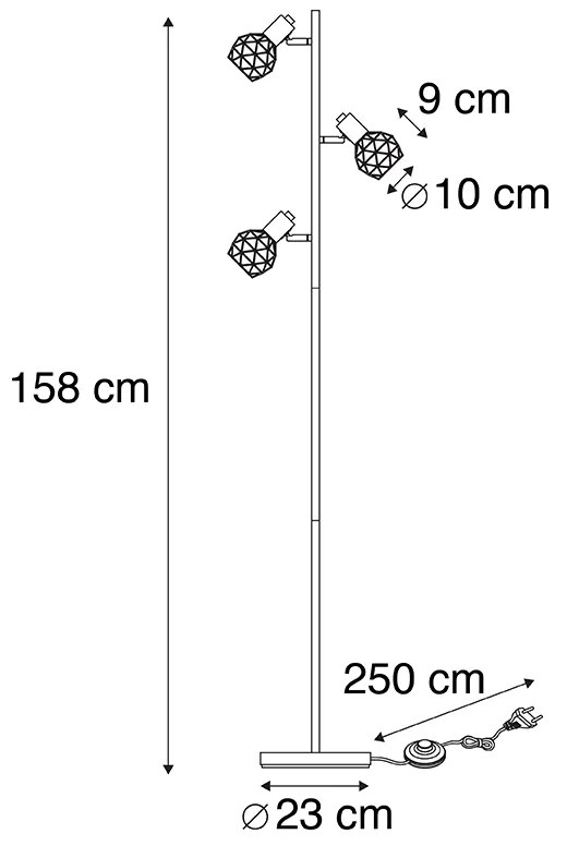 Lampa podłogowa czarna-miedź 3-źródła światła - Mesh Nowoczesny Oswietlenie wewnetrzne