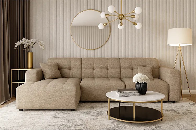 Narożnik lewostronny  Bergamo A – tkanina Raven 30 beżowa, 284×166×70 cm