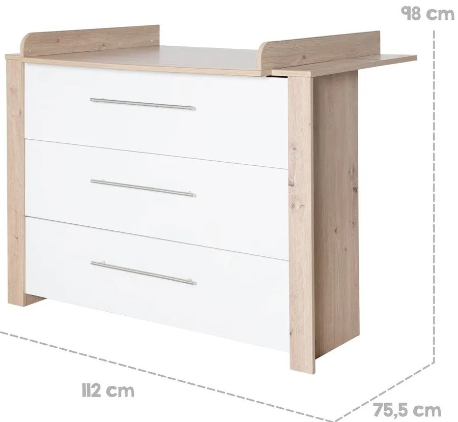 Białp-naturalna niska komoda dziecięca w dekorze dębu z przewijakiem 112x98 cm – Roba