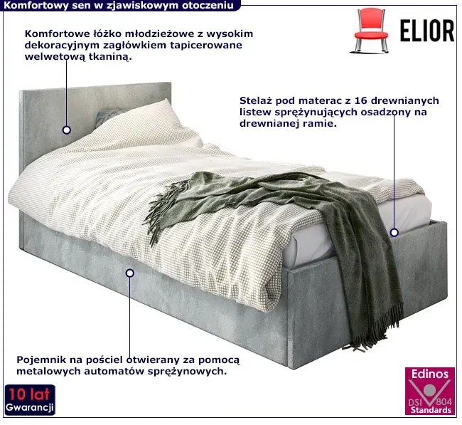 Popielate łóżko z pojemnikiem Huzox 3X - 4 rozmiary