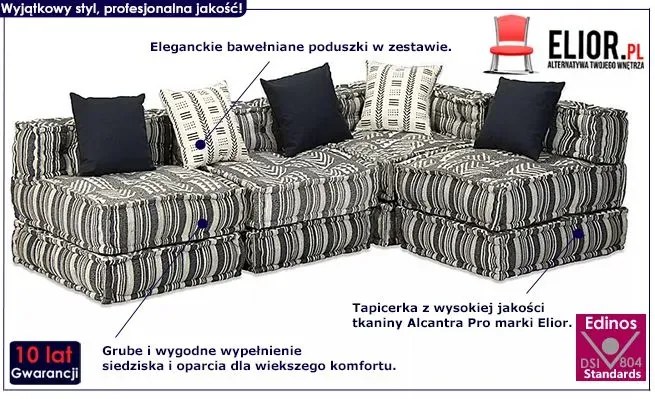 Czteroosobowy w paski narożnik modułowy Lavili
