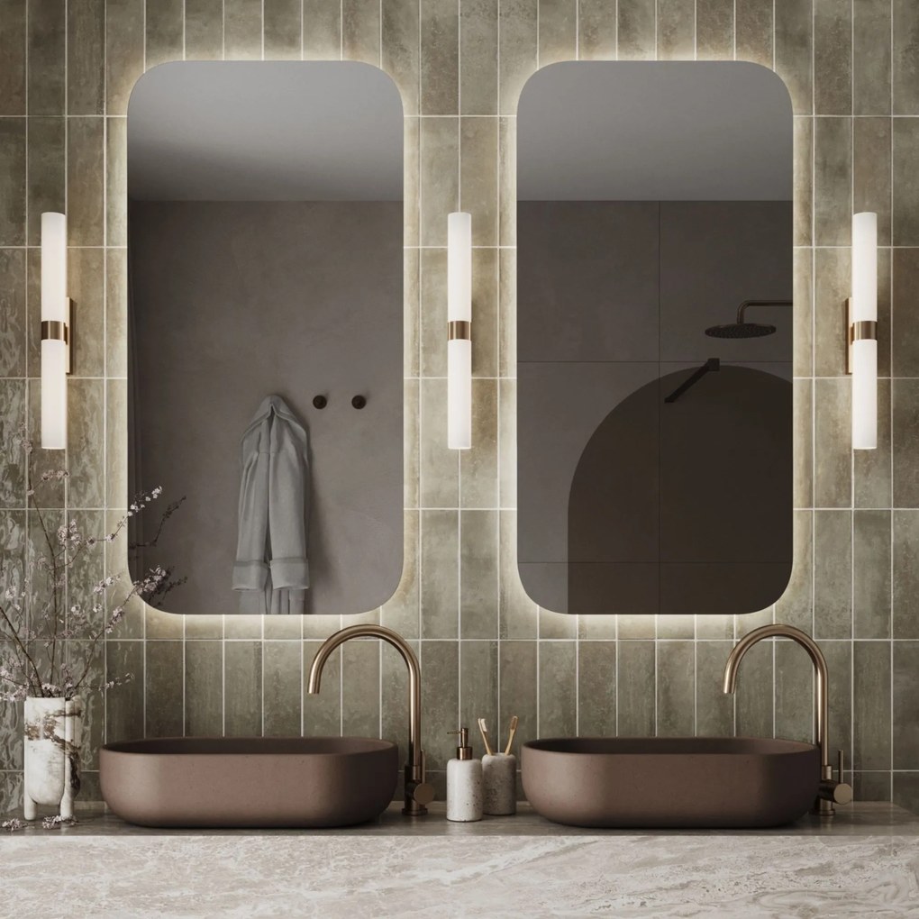 Lustro prostokątne bez ramy oszlifowane obracalne z podświetleniem ROUND Classic LED | Różne rozmiary | Różne kolory szkła : Kolor tafli szkła - Grafit, Rozmiar - 60 x 120 cm