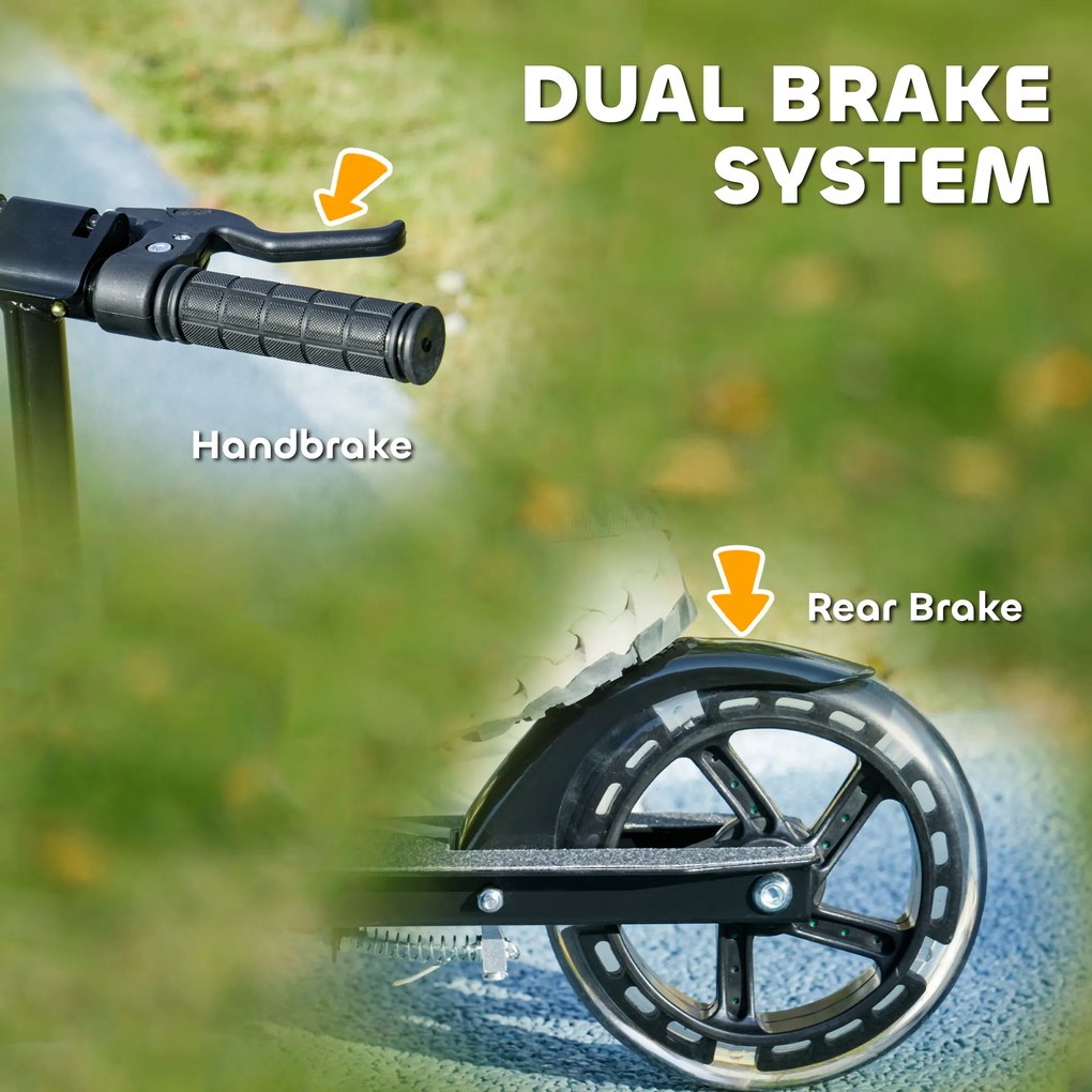 AIYAPLAY Hulajnoga dziecięca, podwójne hamulce, metalowa rama, podpórka, składana, 3-8 lat, Schwarz