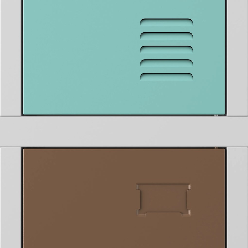 Szafka szkolna BHP szaro-pastelowa: 10-komorowa BARTUŚ, 1360 x 1500 x 450 mm