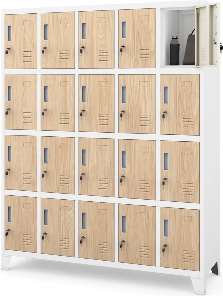 Szafa BHP 20-skrytkowa 136x45x172 cm Eco Design Robert, biały/dąb sonoma