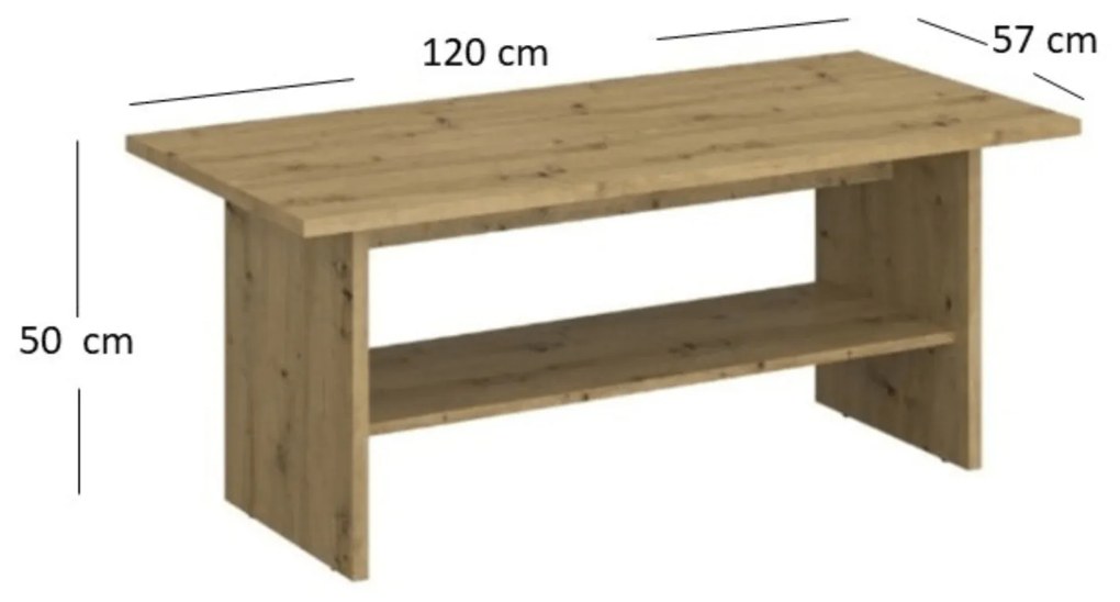Ława Drewniana Prostokątna do Salonu OPIA 120 cm Dąb Artisan Klasyczna