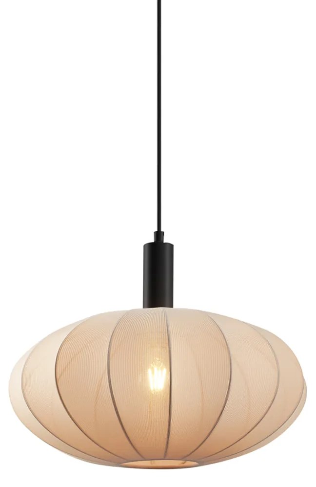 Lampa wisząca Japandi czarna z brązowym materiałowym kloszem - Bida