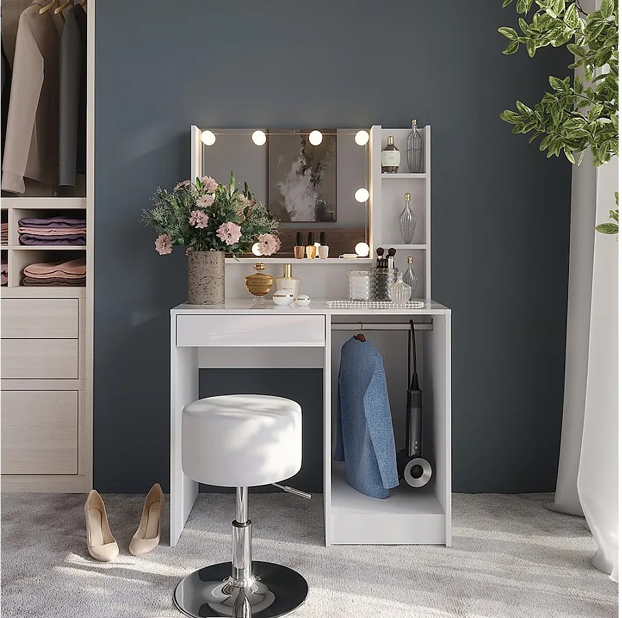 Stół do toalety biały/biały wysoki połysk 89.8x50.1x76 sherry