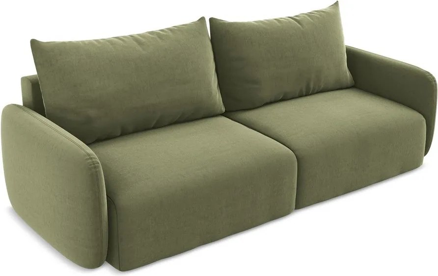 Zielona aksamitna rozkładana/ze schowkiem sofa 238 cm Kalena – Makamii