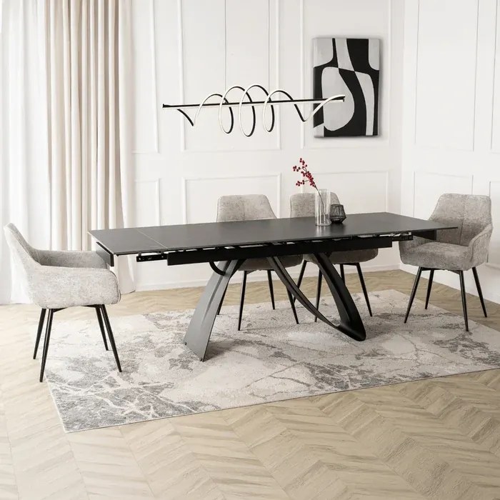 Stół Rozkładany Prostokątny DEVON 160-220 cm Ceramiczny Czarny Marmur/Czarny Glamour