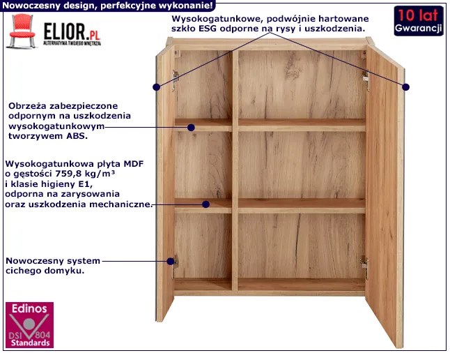 Podwieszana szafka łazienkowa z lustrem - Lunios 5X Dąb 60 cm