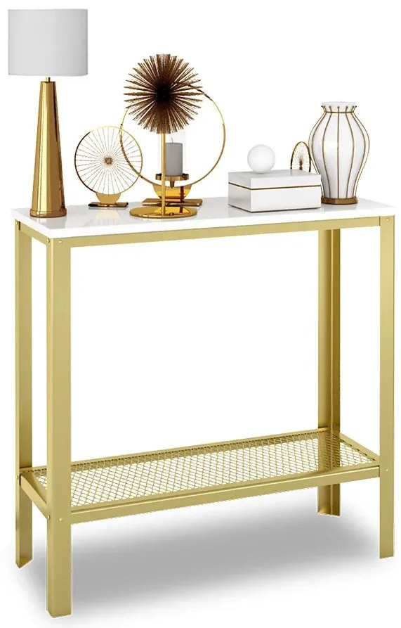 Nowoczesna konsola z półką złoty + biały połysk P4-C69
