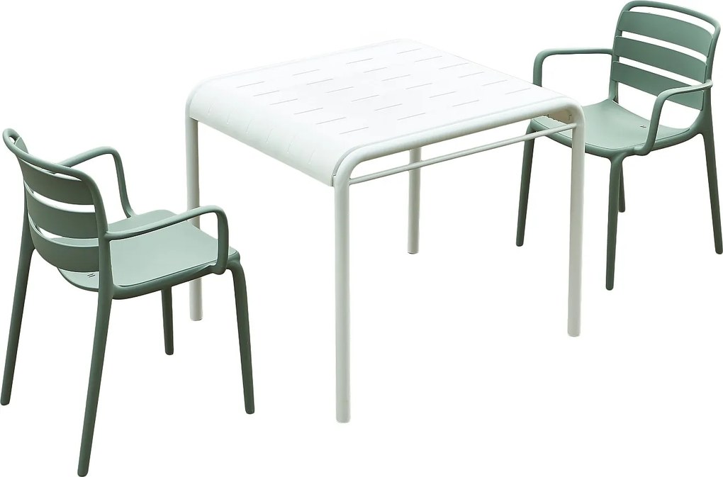 Zestaw ogrodowy z polipropylenu: stół dł. 90 cm i 2 składane fotele - Khaki - MOAH od MYLIA