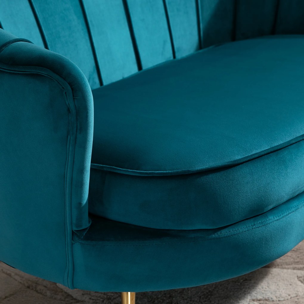 HOMCOM Sofa Dla 2 Osób, Kanapa, Sofa Tapicerowana, Wygląd Aksamitu, Sofa Podwójna, do 150 kg, 130 x 77 x 77 cm, Ciemnozielona