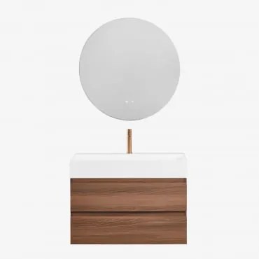 Zestaw Wiszących Mebli Łazienkowych Z Drewna I Forniru Jesionowego Zintegrowany Z Umywalką Ona Ciemna Czerń - Sklum