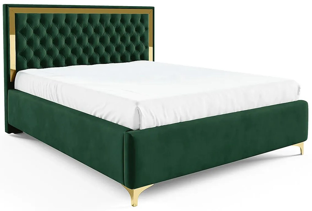 Ciemnozielone łóżko tapicerowane z pikowanym zagłówkiem H2-D11