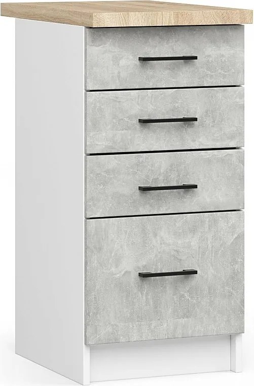 Szafka kuchenna AKORD S40 z blatem system OLIWIA Biała 40 cm 4 szuflady kolor Beton mat 40x46x85 cm