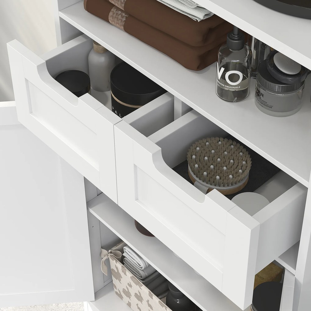 kleankin Szafka łazienkowa z 2 szufladami, drzwiami, 60 x 30 x 109 cm, Biały