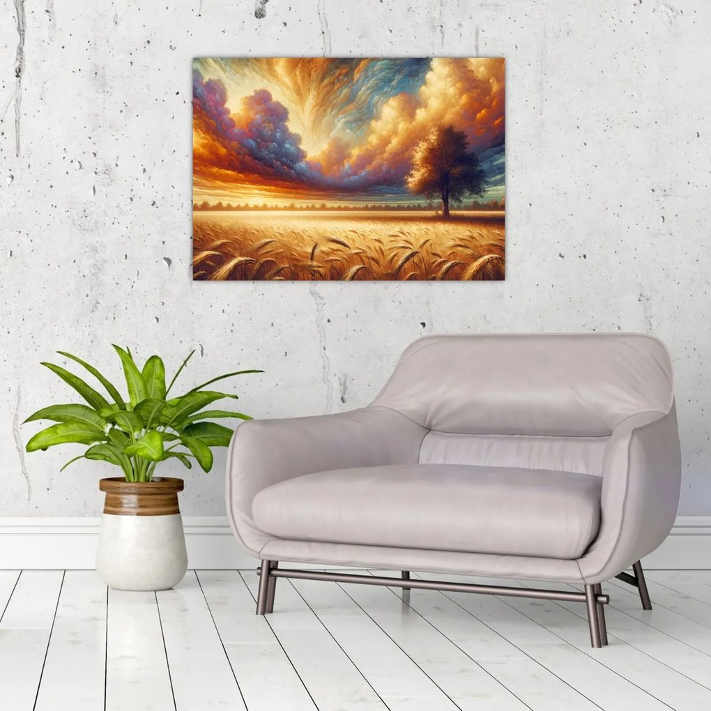 Obraz na szkle – Drzewo na polu (70x50 cm)