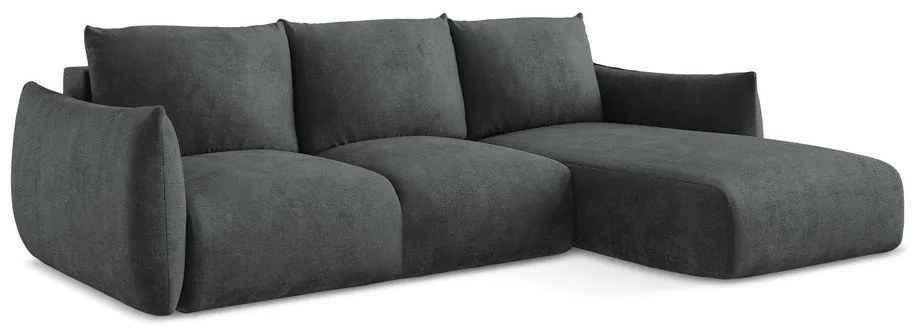 Ciemnoszary rozkładany narożnik z tkaniny szenilowej (prawostronny/z szezlongiem) Leila – Makamii