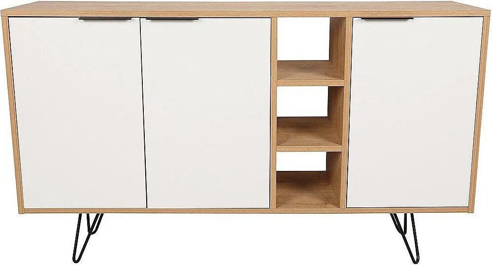 Nowoczesna komoda – 142 cm – Dąb i biel – Melamina