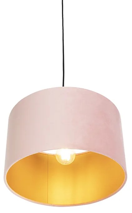 Lampa wisząca z abażurem z różowego aksamitu i złotem 35 cm - CombiWiejski/ Rustykalny / Vintage Oswietlenie wewnetrzne