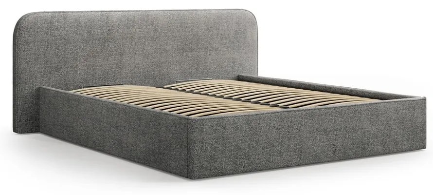 Ciemnoszare tapicerowane łóżko dwuosobowe ze schowkiem i stelażem 200x200 cm Elizabeth – Micadoni