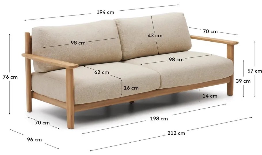 Beżowa sofa ogrodowa z litego drewna tekowego Tirant – Kave Home