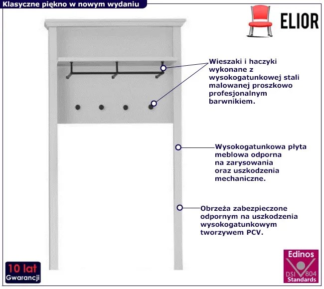 Biały wieszak ścienny na ubrania E7-B21
