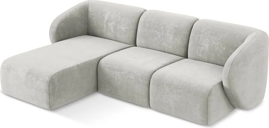 Jasnoszary narożnik z tkaniny szenilowej (lewostronny/z szezlongiem) Lani – Makamii