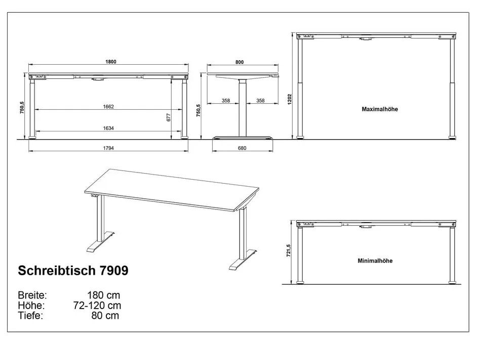 Biurko z elektryczną regulacją wysokości z blatem w dekorze dębu 80x180 cm Agenda – Germania