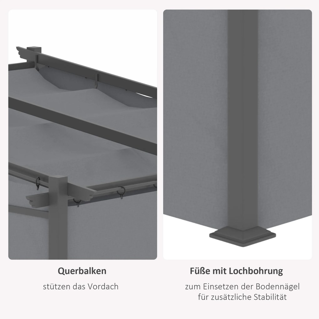 Outsunny Pergola Metalowa 297x295cm Ciemnoszara z Przysuwającym się Dachem | Aosom PL