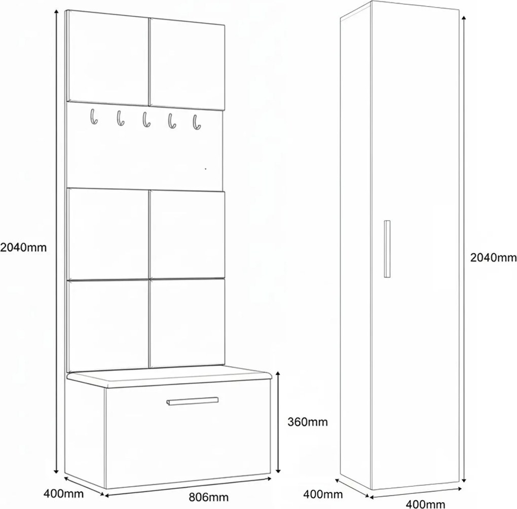 Masseno Garderoba MODULO 120,6/204/40 cm do Przedpokoju Nowoczesna Biała