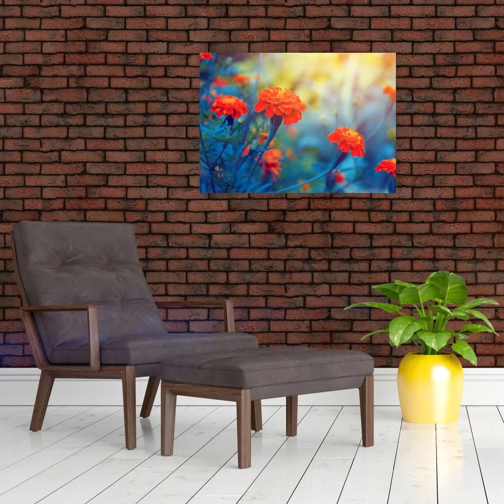 Obraz na szkle - Pomarańczowe kwiaty (70x50 cm)