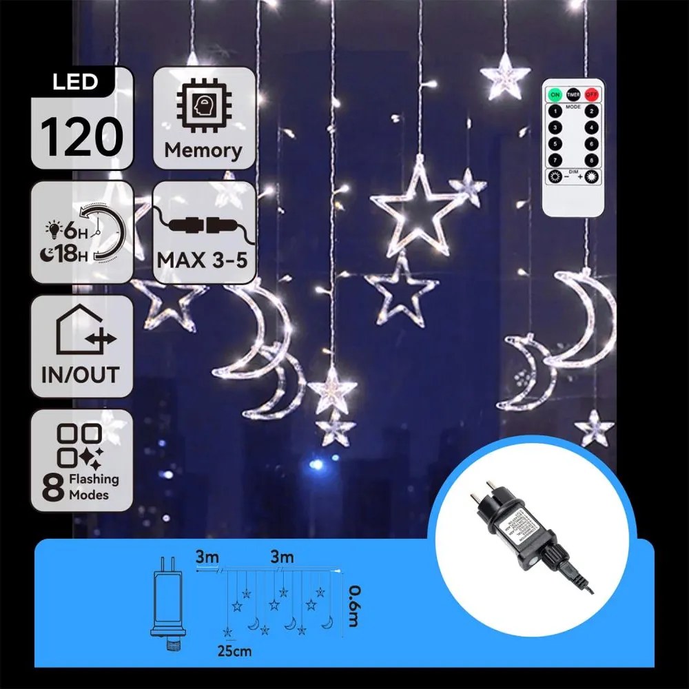 Aigostar - LED zewnętrzny łańcuch świąteczny 120xLED/6W/230V/8 funkcji 3x0,6m IP44 zimna biel DO