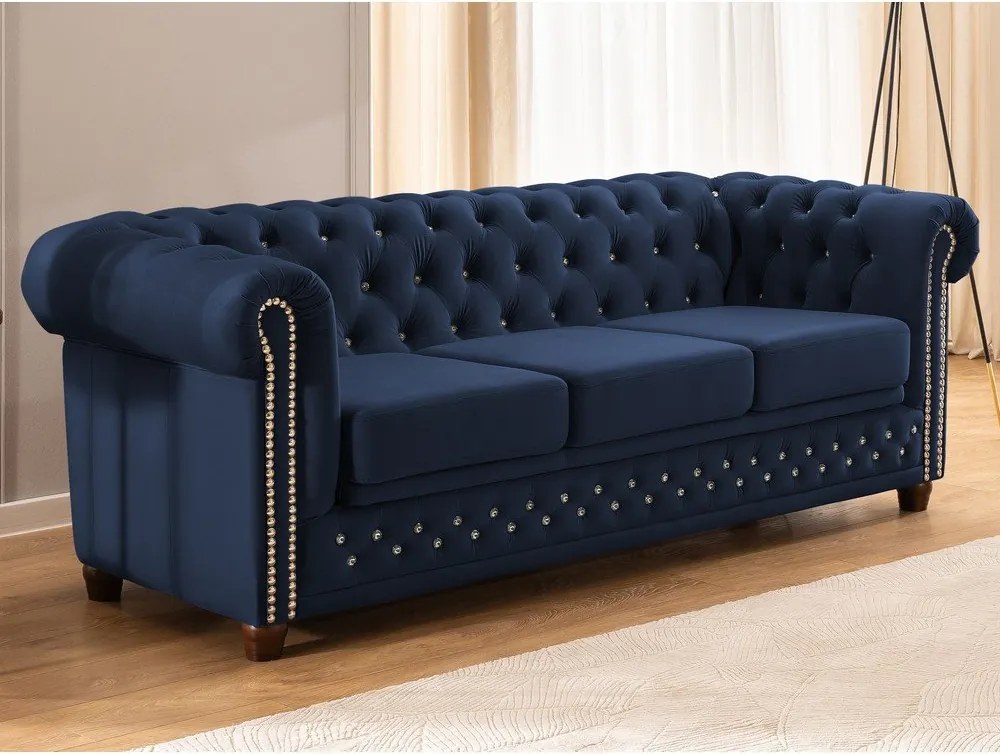 Niebieska aksamitna rozkładana sofa 203 cm York Blik – Ropez