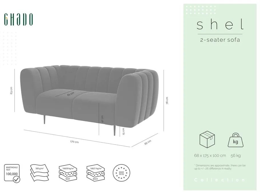 Ciemnoszara aksamitna sofa Ghado Shel, 170 cm