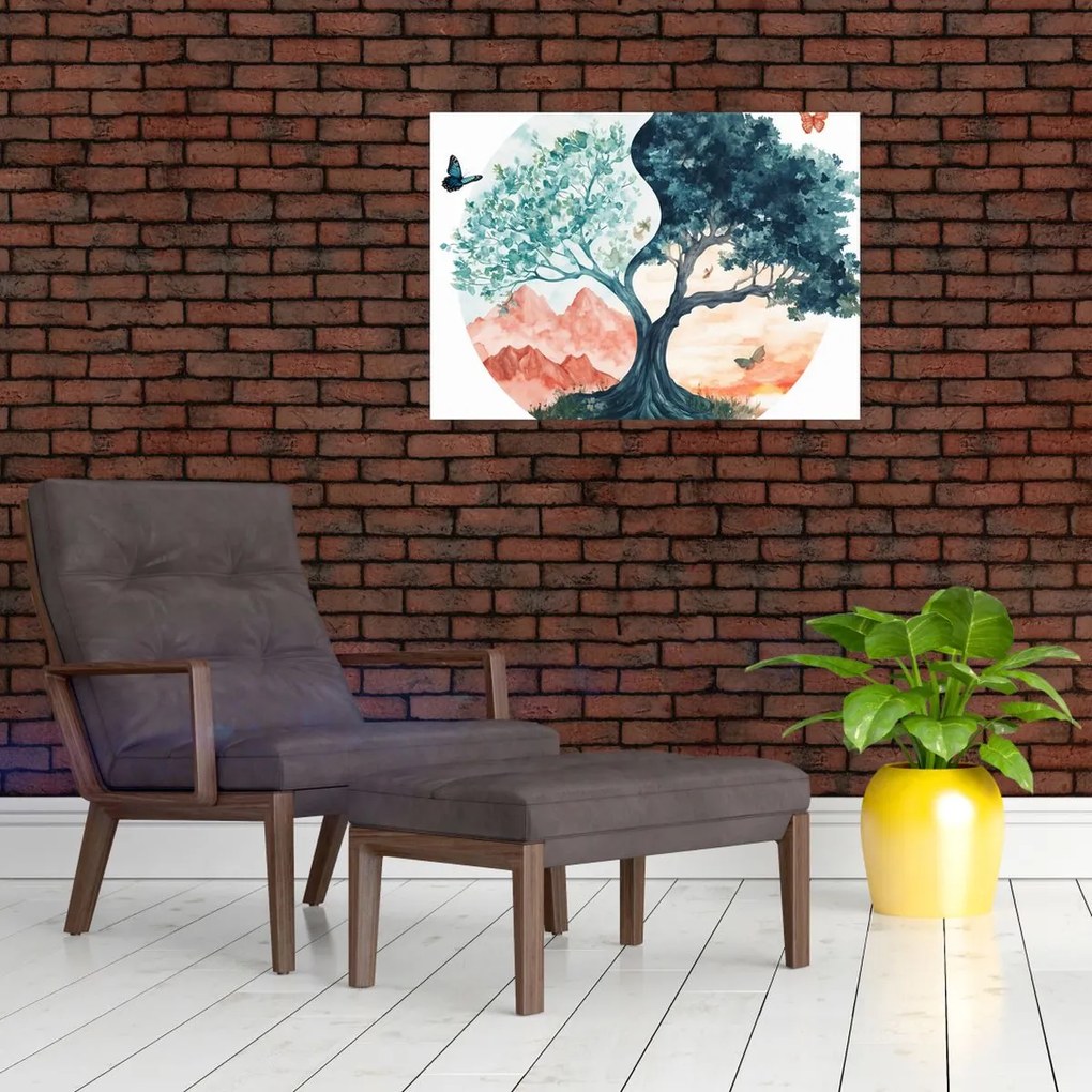 Obraz – Akwarelowe drzewo pełne życia (70x50 cm)