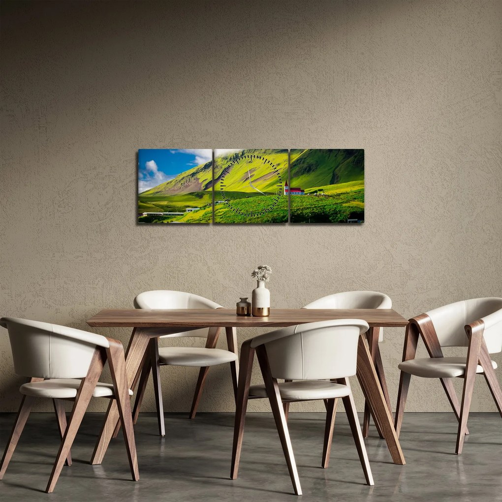 Obraz górskiego krajobrazu (z zegarem) (90x30 cm)